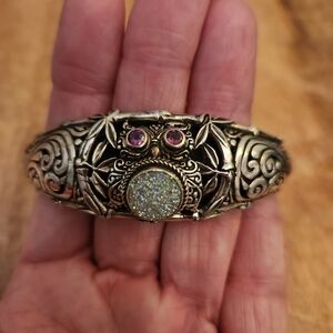 Sarda Silver Owl Hinged Cuff Bracelet